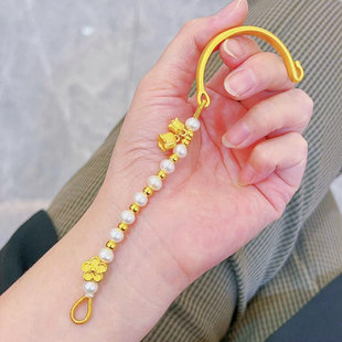 3D硬金黄金铃兰花半镯手链999足金桃花转运珠金珠纯金手链送女友