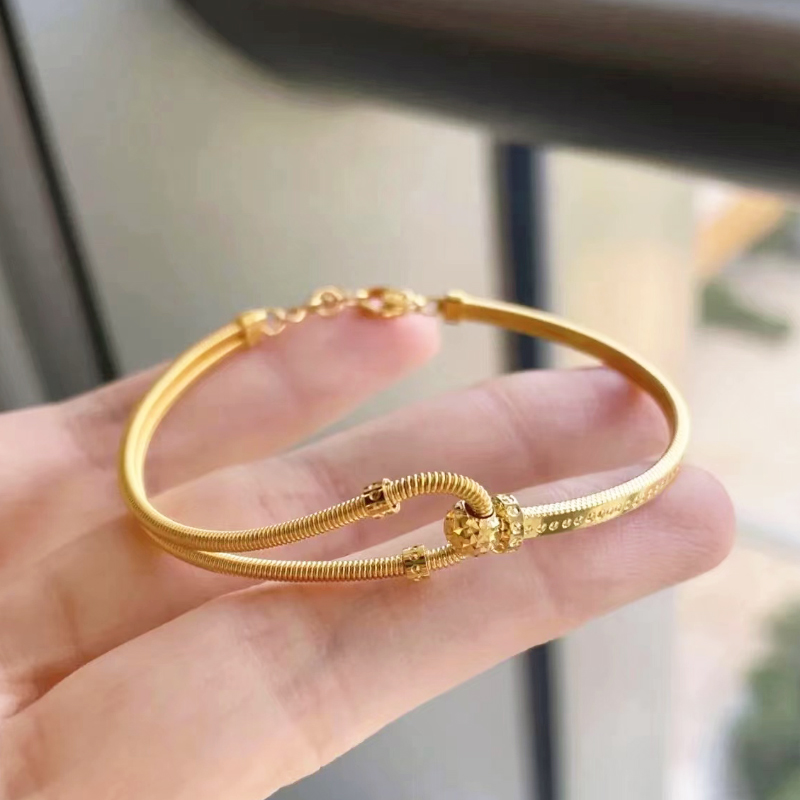 5G黄金马蹄手镯女999足金C形弹簧纯金手镯链情人节七夕送女友礼物