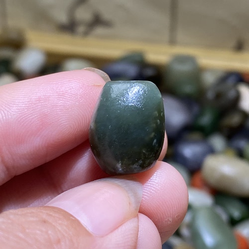 和田玉沙枣青豆青随型桶珠配饰老光工艺复古风藏式手编绳手链配珠