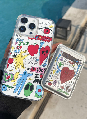 玩壳总动员原创童趣涂鸦艺术适用iPhone17pro小众苹果156romax磁吸卡包15亚克力高透防摔14/13高级感个性简约