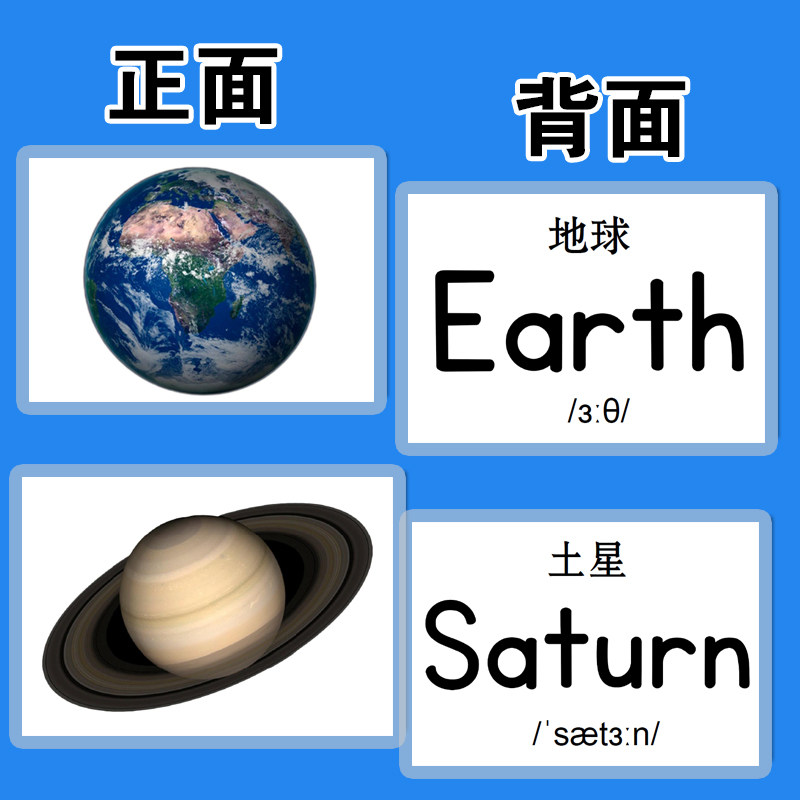 太空星球宇宙科学英语单词双语塑封闪卡片英文早教教师教具