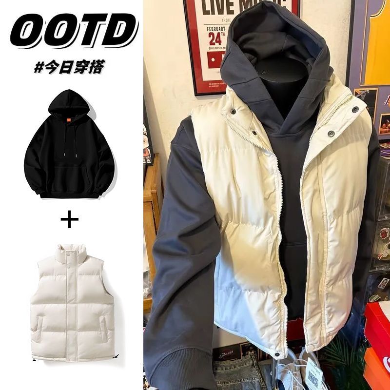 藏蓝色美式羽绒马甲男款秋冬叠穿无袖外穿坎肩背心青少年棉服外套