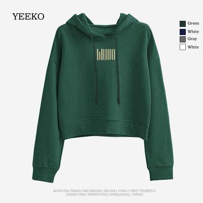 ins韩风墨绿色宽松短款连帽卫衣女装2025年春秋薄款高腰显瘦上衣