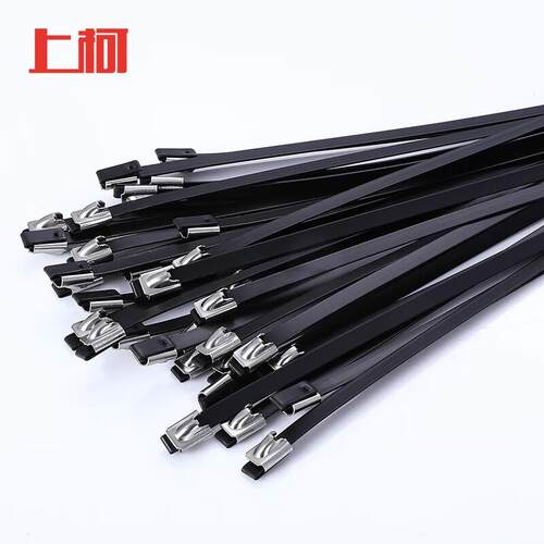 上柯C3188自锁式包塑不锈钢扎带304不锈钢扎带自锁滚珠式钢9X450m