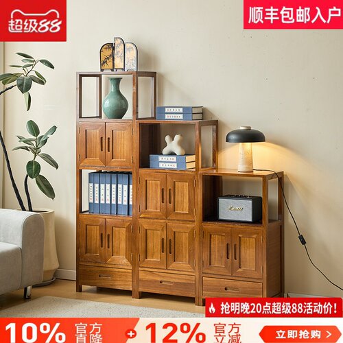 餐边柜实木玄关柜侘寂风茶室茶水柜新中式多宝阁茶具收纳柜装饰柜