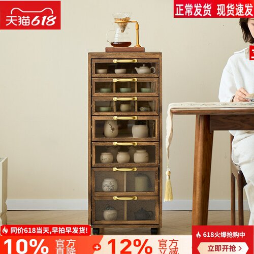 牙科柜茶具柜文玩收纳柜落地边柜茶叶柜茶杯放置可移动首饰柜实木