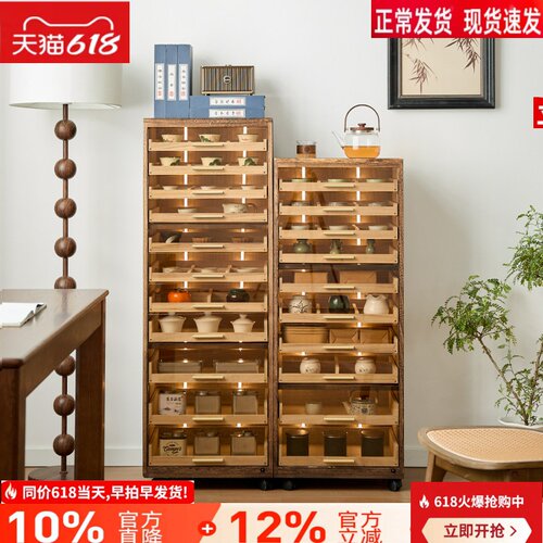 胡桃色带灯实木抽屉牙科柜