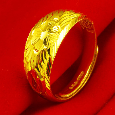 黄金戒指9999足金指环素金纯金首饰男女款真金子送妈妈按克重