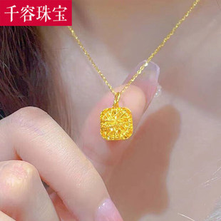 5G黄金花丝小方糖项链女999足金新款时尚锁骨套链纯金送女友
