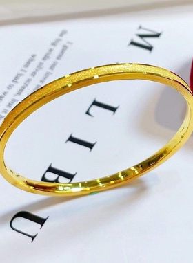 3D硬金黄金双线手镯999足金磨砂素圈简约手环24K纯金镯子送礼女款