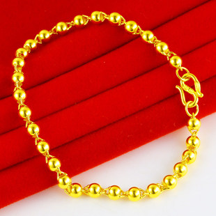 黄金手链9999足金女款转运珠沙面光面素金珠珠链纯金手饰按克