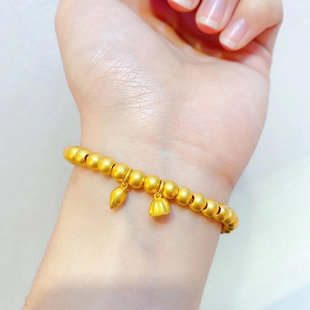 古法黄金传承手链999足金莲蓬荷花手镯女款纯金珠珠手环礼物