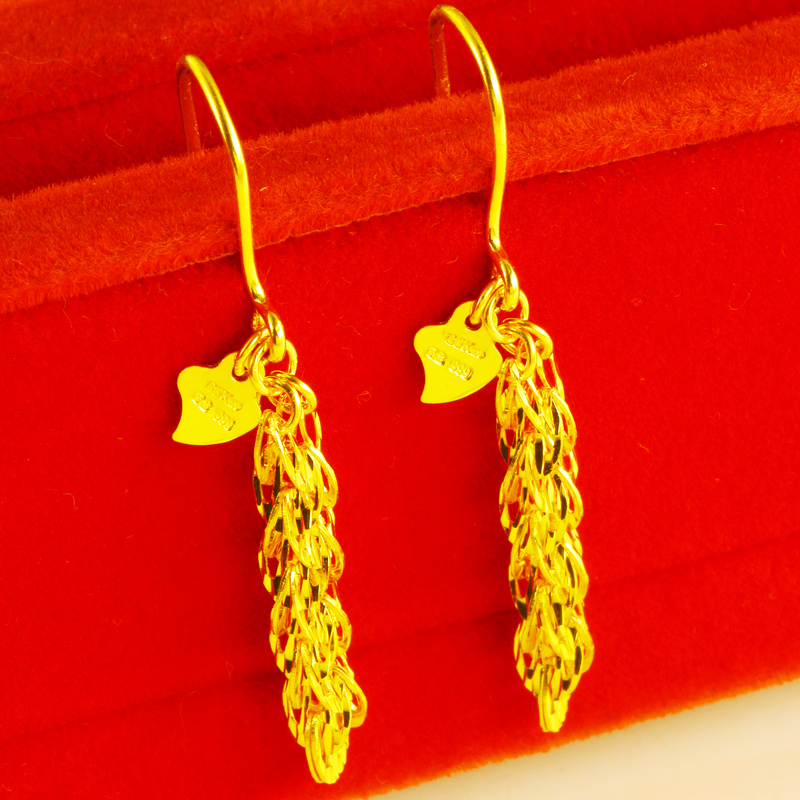 黄金耳环9999足金女纯金耳坠素金耳饰凤尾链情人节送老婆按克