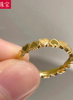 5G黄金爱心戒指999足金素圈心形时尚指环纯金女款食指戒尾戒送礼