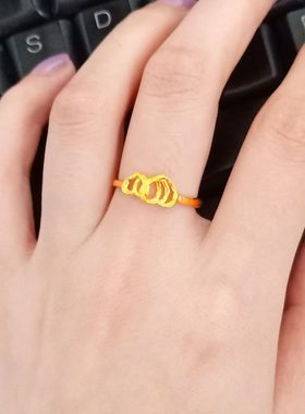 黄金戒指女款9999足金双心形纯金指环心心相守真金送老婆按克
