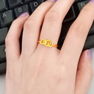 黄金戒指女款9999足金双心形纯金指环心心相守真金送老婆按克