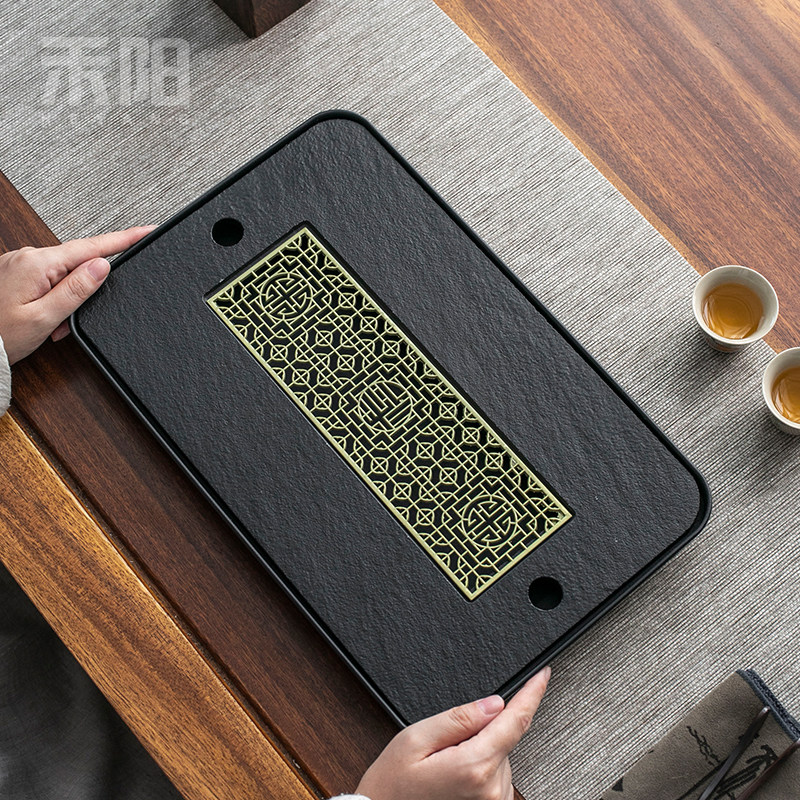 禾阳 乌金石茶盘家用轻奢现代小型干泡台功夫茶具沥水茶海茶托盘