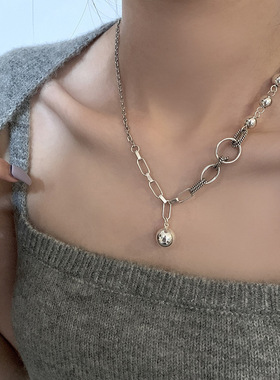 一恋简约圆球项链女复古圆环气质锁骨链网红轻奢欧美毛衣链