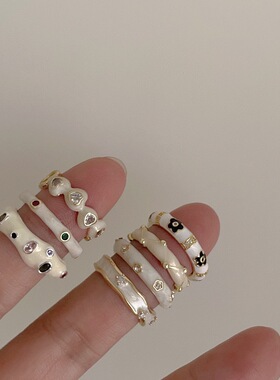 一恋奶油白色滴釉爱心戒指女小众设计高级感指环时尚个性食指