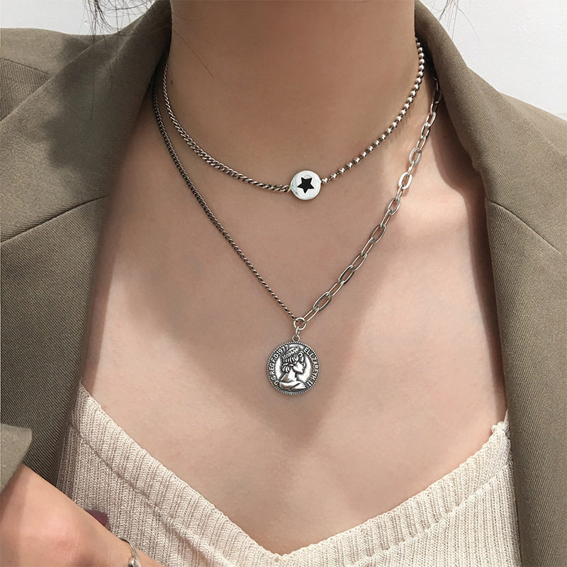 一恋s925银女皇硬币项链复古泰银圆牌锁骨链冷淡风小众设计重工颈