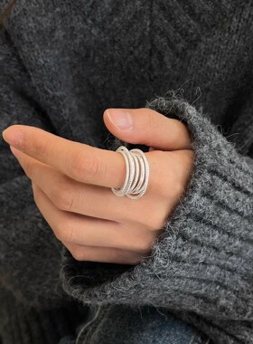 一恋甜酷多层缠绕线条戒指女简约冷淡风气质百搭开口指环宽边食指