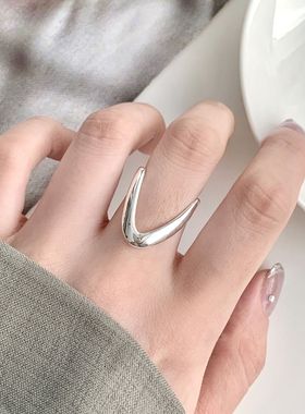 一恋简约几何线条戒指女个性V型百搭气质开口指环网红小众设计食