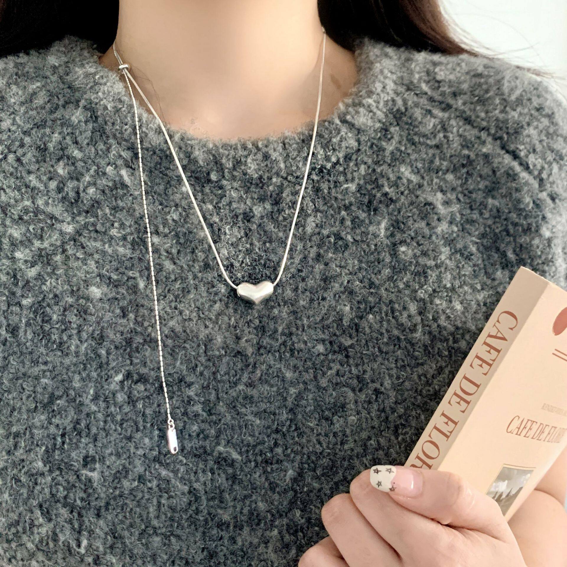 一恋冷淡风爱心项链女简约时尚百搭个性网红毛衣链韩版小清新气质