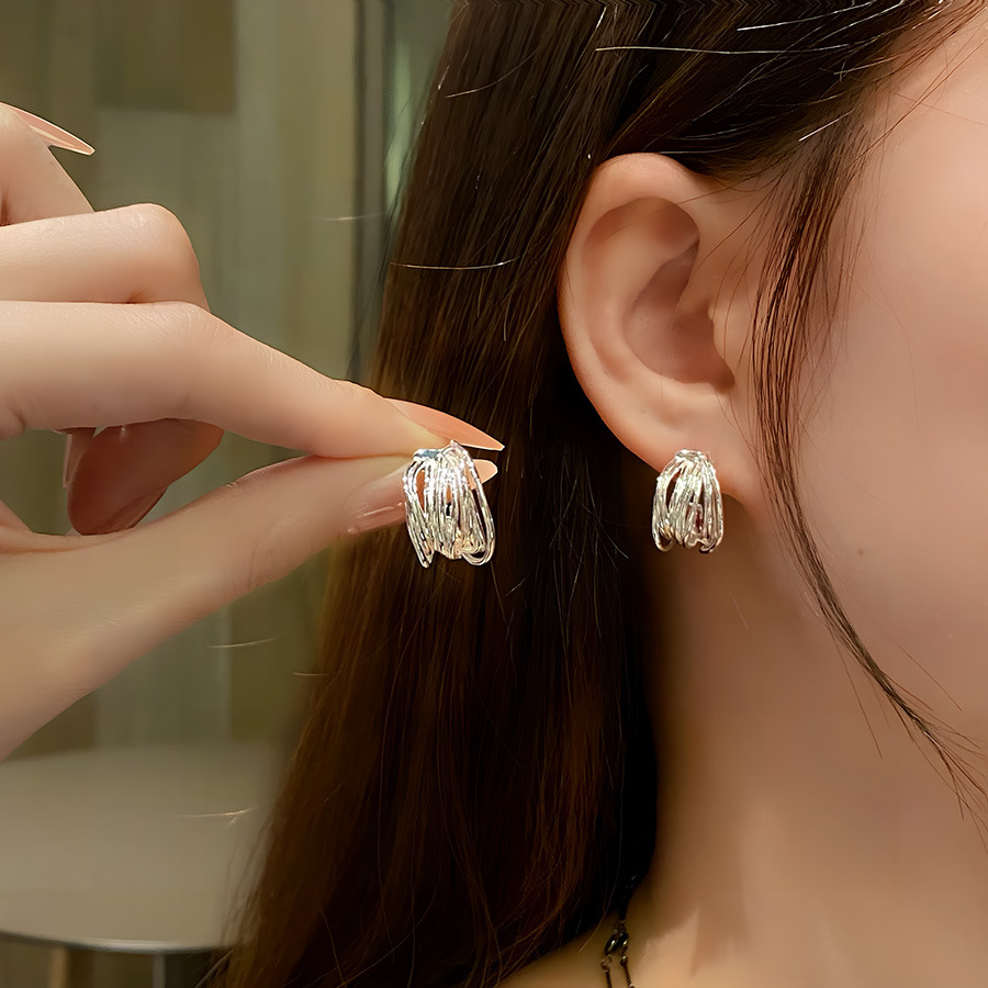 一恋多层线条C型耳钉女简约冷淡风精致百搭耳环网红精致设计感耳