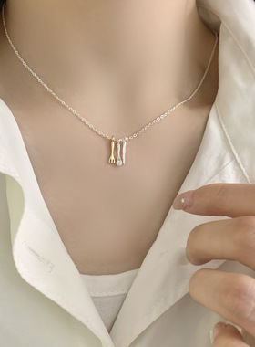 一恋精致撞色刀叉餐具吊坠项链女时尚百搭创意设计感小众锁骨链颈