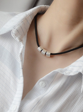 一恋韩版圆筒项链女复古时尚手工编织黑绳锁骨链气质ins饰品