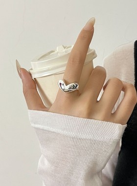 一恋重工光面爱心戒指女时尚个性百搭气质开口指环小众设计感食指