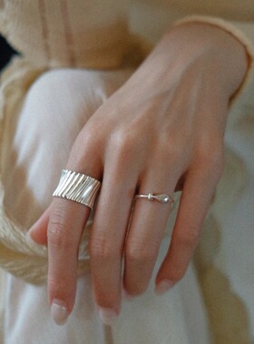 一恋水波纹戒指女几何简约宽边时尚个性百搭开口指环ins风小众食