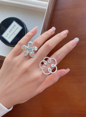 一恋甜酷大花朵戒指女几何镂空线