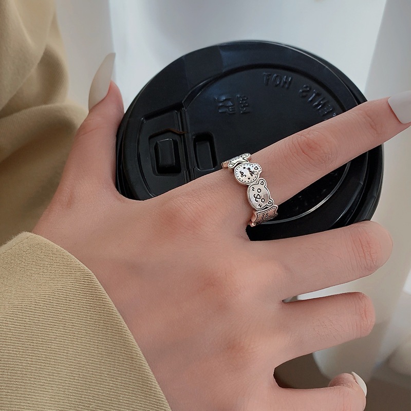 一恋姜饼人小熊戒指女韩版时尚个性开口指环嘻哈甜酷卡通食指戒