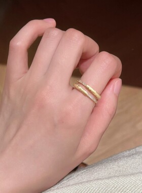 简约双层戒指女几何线条精致百搭个性开口指环ins风小众食指戒潮