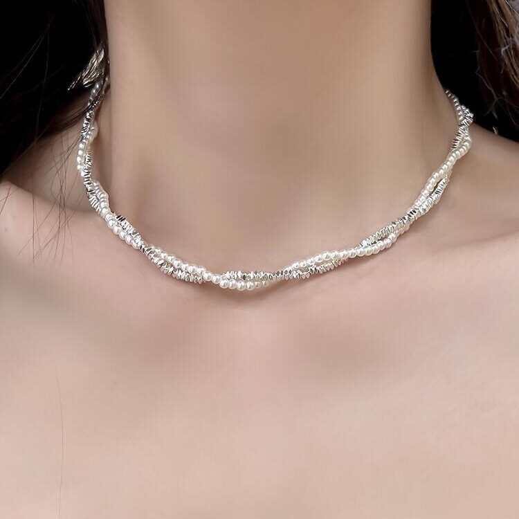 一恋甜美双层珍珠项链女简约百搭时尚气质碎银S925锁骨链ins小众