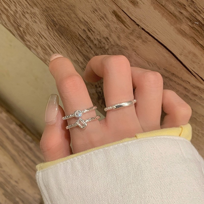 一恋甜酷几何叠戴戒指女双层线条简约冷淡风开口指环网红气质食指