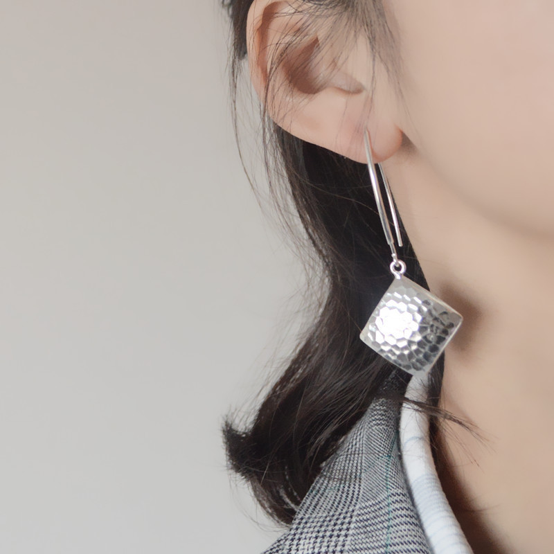 一恋几何耳环女气质菱形耳钩复古925镀银宫廷风耳饰文艺仙气耳坠
