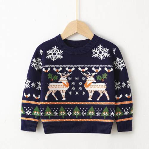 2023 Christmas Sweater O Neck Printed Deer Novelty Ugly