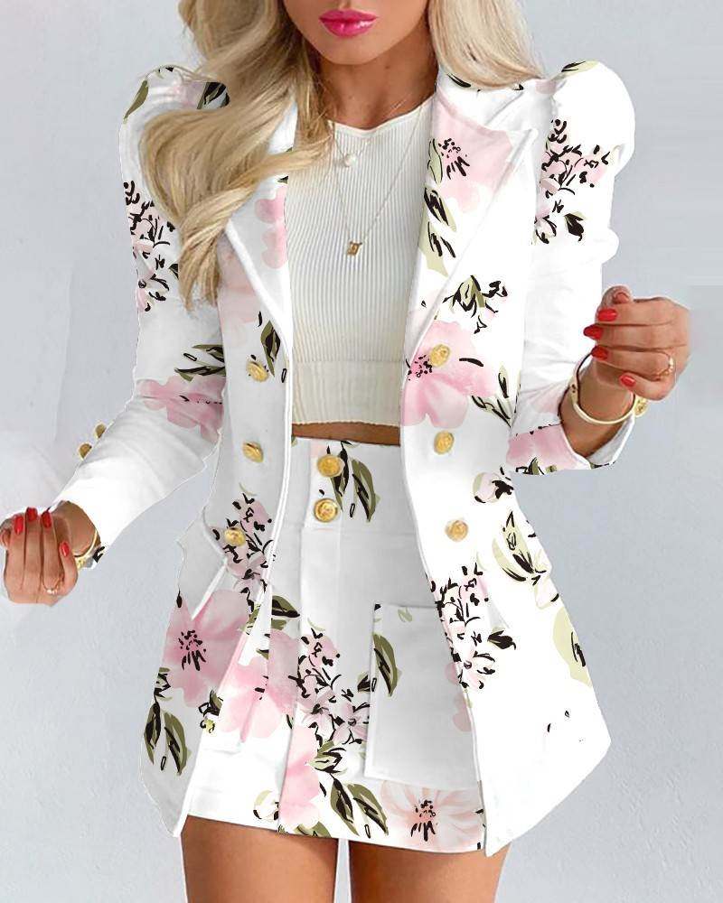 欧美女气质修身短款裙两件套西装套装Women casual 2-piece suit