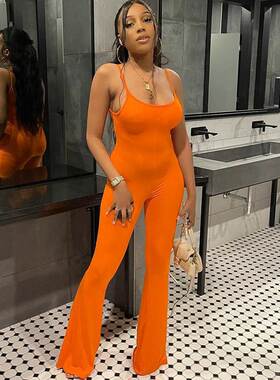 U领露背修身吊带连体裤女U-neck open back slim sling jumpsuit