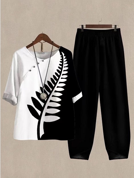 2023 women's new printed large casual suit