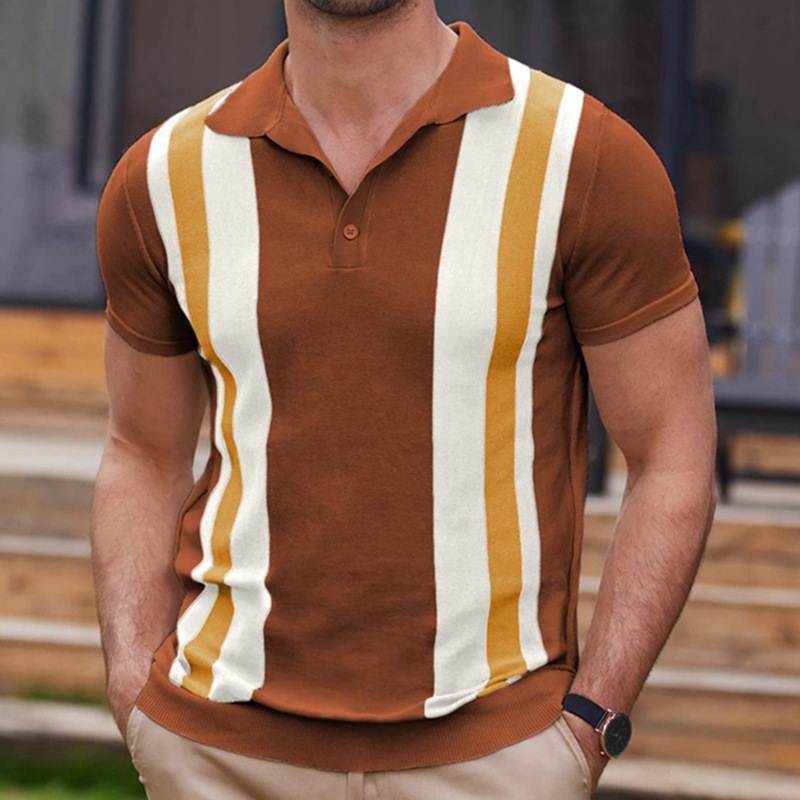 外贸男装2023夏季条纹提花针织短袖男商务休闲Polo衫Men T-Shirt