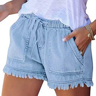 European and American denim shorts for women女士高腰牛仔短裤