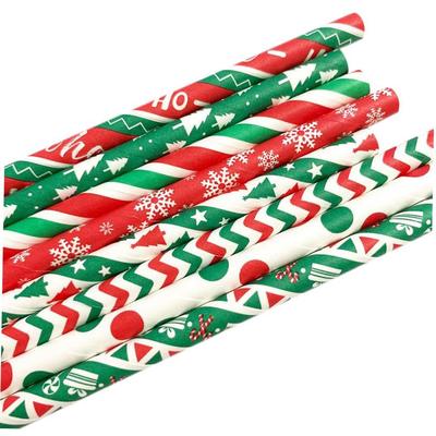 25pcs Christmas Paper Straws Snowflake Drinking Straw Merry
