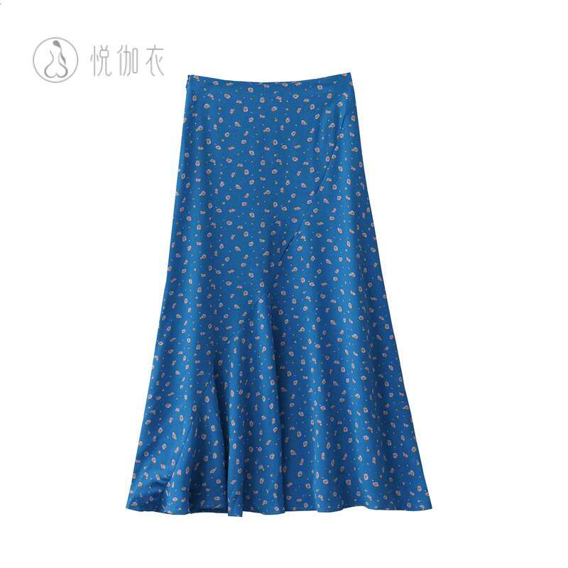 夏季韩系复古高腰垂感碎花鱼尾