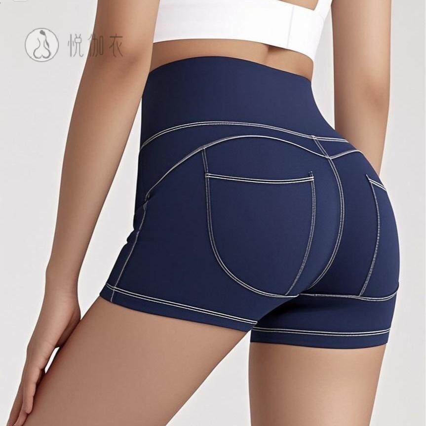 运动短裤高腰提臀显瘦瑜伽裤弹力紧身超短跑步健身牛仔三分裤