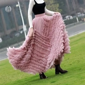 设计感网纱重工超级大摆长裙显瘦遮胯华丽蛋糕裙1380半身裙纯色