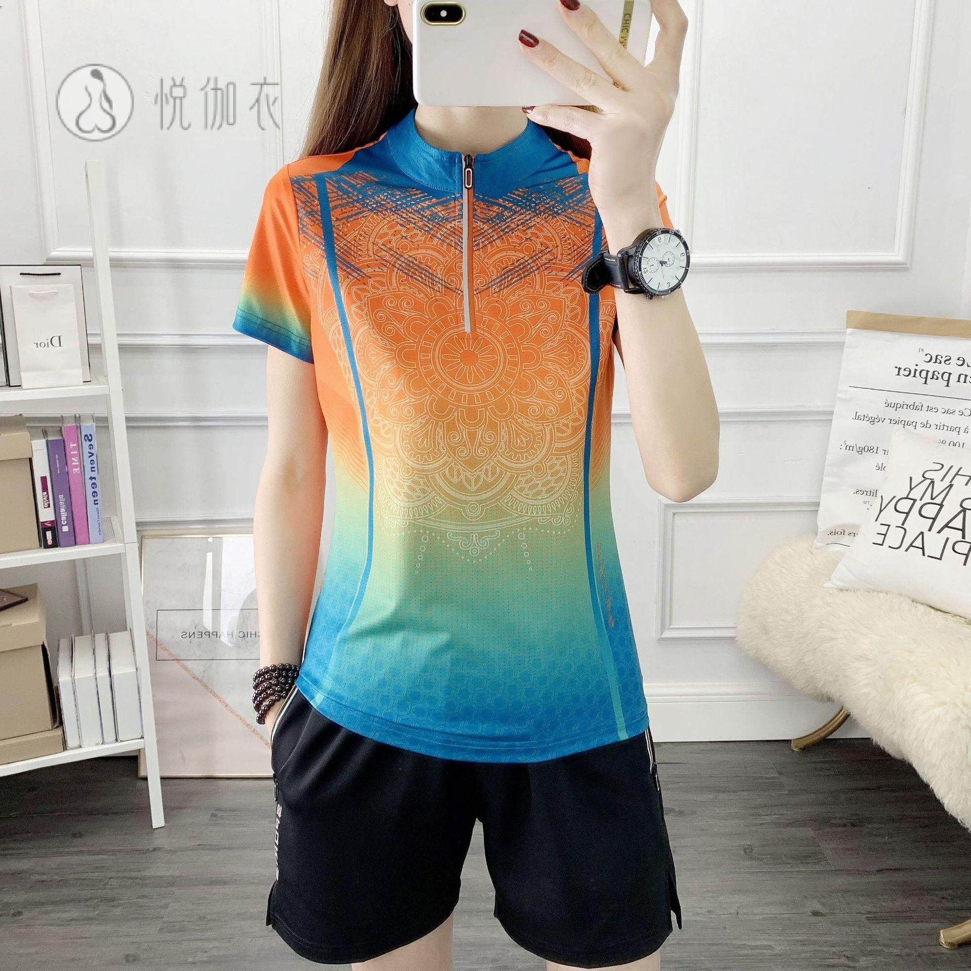 新款户外情侣运动休闲短袖夏季冰丝女士速干恤服装迷彩立领