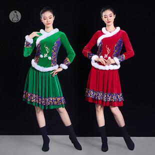新款 红色喜庆打鼓服舞台演出服2338 秧歌服女民族绒广场舞套装
